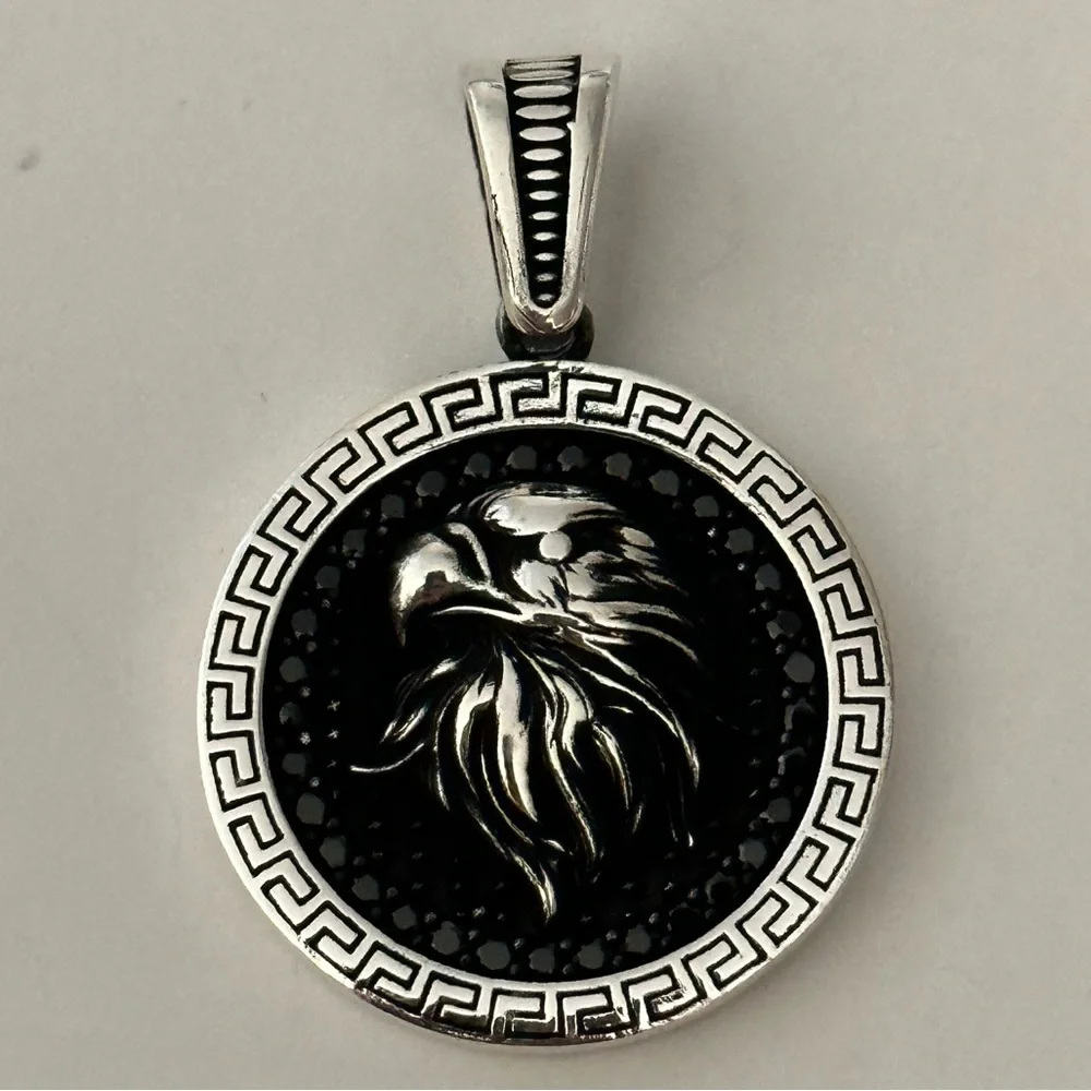 925 Silver eagle pendant with black cubic zirconia cz stones